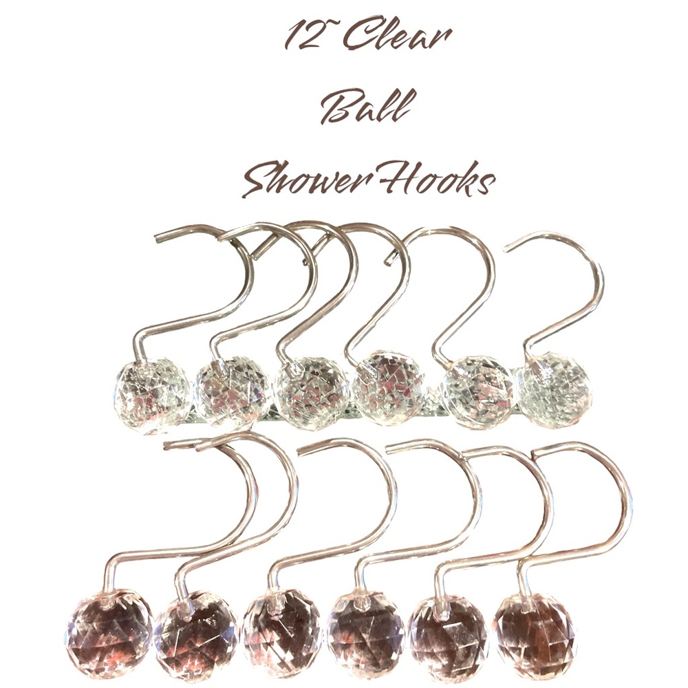 12~Clear Shower Curtains Hooks Balls Designs